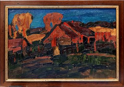 "Владимирская школа" Бритов Ким Николаевич, "Последние лучи", 1975 г., 33,5х50,5 см, картон/масло. 