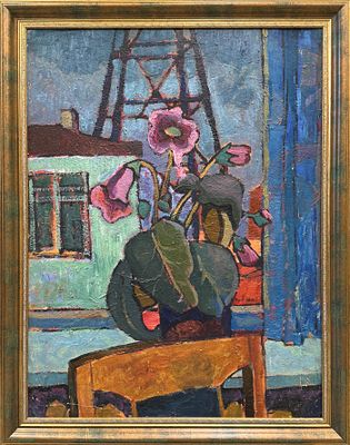 "Владимирская школа" Гаранин Адольф Николаевич, "Цветок глоксинья", 1969 г., 77,5х59,5 см 