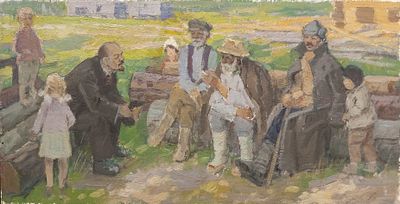 Ульянов Николай Иванович, Эскиз картины "Ленин и крестьяне", 1962 г., 49х79,5 см, картон/масло. 