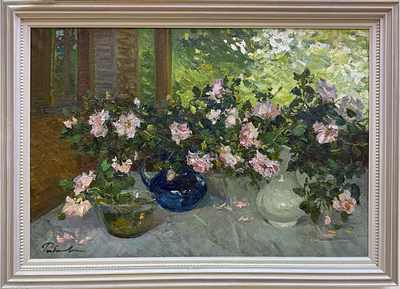 Рыбакова Ирина Владимировна, "Натюрморт с розами", 2015 г., 60х90 см, холст/масло. Рыбакова 