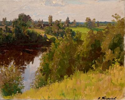 Толкунов Николай Павлович, "Лето. Родина моя", 1955 г., 46х60 см, холст/масло. Толкунов Николай 