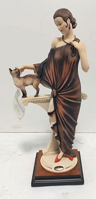 נערה וחתול פיסלון דקורטיבי גדול במיוחד נדיר בסיגנון ארט דקו של האמן האיטלקי הנודע ללא פגמים חדש 
