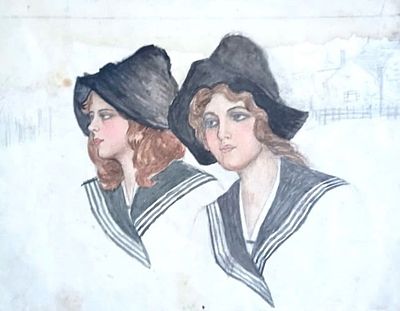 Фролова-Багреева Лидия "Сестры" 1924 г.
19х24., акварель, карандаш. 
Родилась 8 июня 1907 