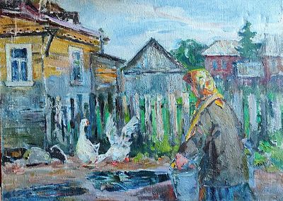 Л.Вайшля. "Гуси" .60-83 .х.м. 1959 год.
Большой формат работы .Яркий пример реалистической 