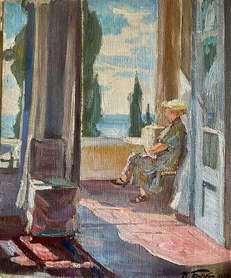 П. Бучкин . ( 1886 г.-1965 г) "В Гурзуфе" 45-35 картон масло 1950год.
