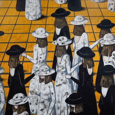 Ло Си. "Игра в Го". 150/150см, Холст/акрил /смешанная техника.
История игры Го уходит корнями в 