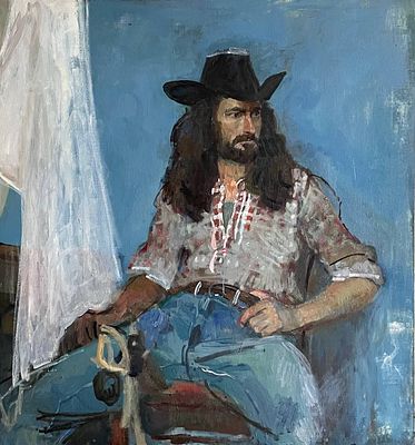 «Ковбой» 
96х91
Х/м
2024. Анастасия Давыдова в своем академическом творчестве исследует 