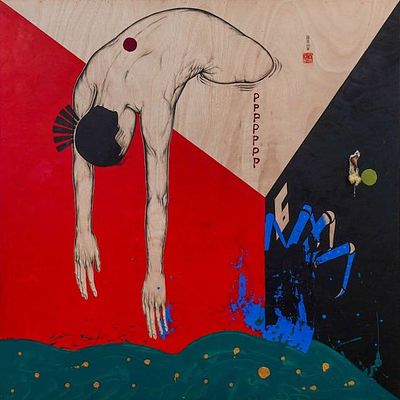 Ло Си "Чистилище 6". 
Дерево, акрил, масло, 130х130 см., 2022-2023 г. Ло Си (Luo Xi) родился в 