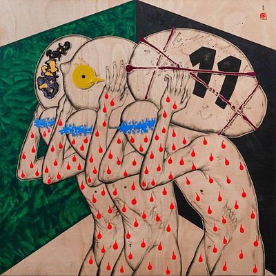 Ло Си "Чистилище 11". 
Дерево, акрил, масло, 130х130 см., 2022-2023 г. Ло Си (Luo Xi) родился 