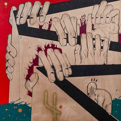 Ло Си "Чистилище 4". 
Дерево, акрил, масло, 130х130 см., 2022-2023 г. Ло Си (Luo Xi) родился в 