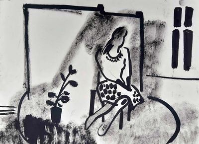 Сергей Руднев.21/30см сухая кисть тушь/бумага 2015год. " У цветка".