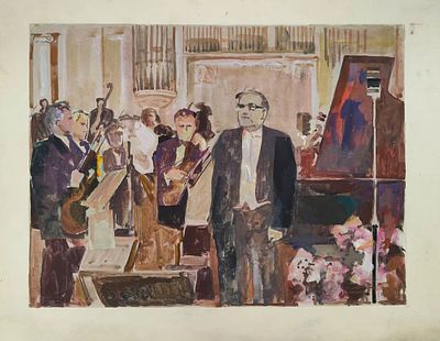 В.И .Григорьев "В Оркестре" 45-60 бумага темпера, краски 1980 год.
Виктор Иванович Григорьев — 