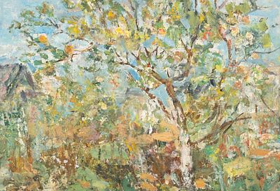 Сенчугов К. А. Цветущее дерево. 1961. Картон, масло. Размер 23.0 х 33.0