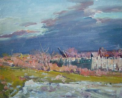 Такое морозное утро. Ткачев 1985 год. Картон, масло, Размер 40.0 х 50.0