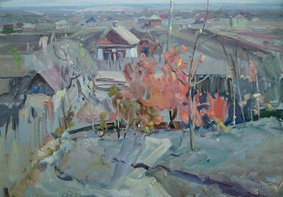 Ткачев М.Е. Конец октября. 1973г. картон. масло.32,0х46,5А