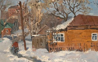 Корень О.П. (1933–1985). Зимняя тропинка. 1973. Картон, масло. Размер 26.0 х 40.5 см.