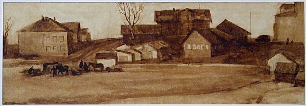 Сельский пейзаж. Грушко А.Б. Губа 50-g. б. акв. 19,5x56,0