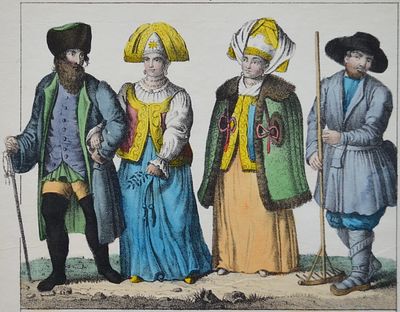 Народы России. Начало 19 века. Бумага, литография, раскрашенная акварелью. 
Размер: 12.5 х 