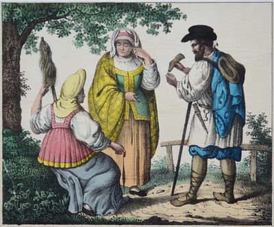 Народы России. Начало 19 века. Бумага, литография, раскрашенная акварелью. 
Размер: 12.5 х 