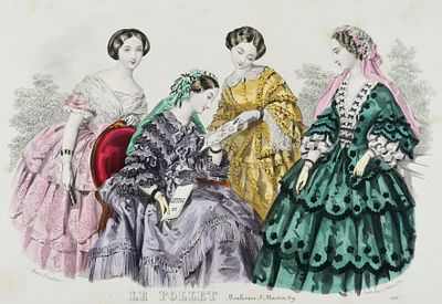 "Детская мода" - Оригинальная гравюра, раскрашенная акварелью, опубликованная в 1842 году, в 