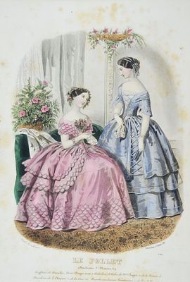 "Детская мода" - Оригинальная гравюра, раскрашенная акварелью, опубликованная в 1842 году, в 
