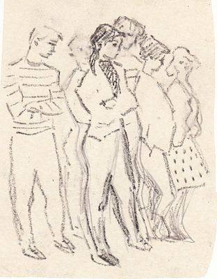 В. Матюх (1910-2003 год) "В ожидании игры" 1960 годы , калька карандаш 16-12.5 см. Дочь 