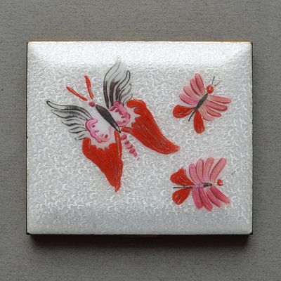 АРТ ДЕКО Раритетная эмалевая винтажная пудреница с зеркальцем. компакт. Ручная роспись. 