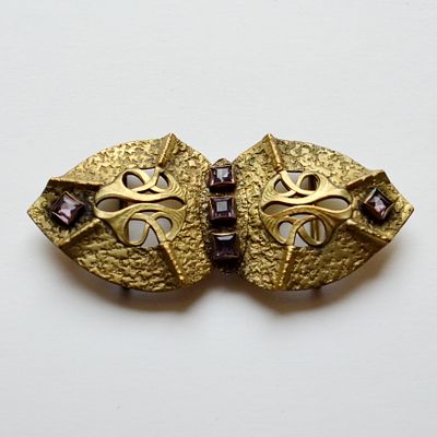 Арт деко - Французский винтажный комплект: винтажные пряжки для туфель и бархатная сумочка на 