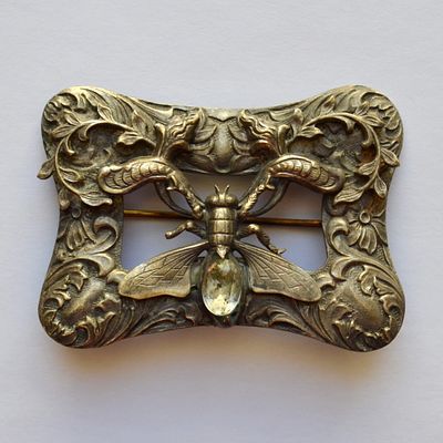 Арт Нуво - Большая антикварная редкая брошь с вставкой. Маркировка : отсутствует Производство 