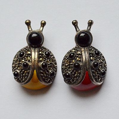 JUDITH JACK Серебряные винтажные парные броши. Эмаль Марказиты. Маркировка JJ sterling 