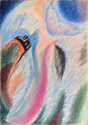 Т. Глебова (1900-1985 годы ) "Небесные силы" 42-30 см бумага смеш.техника .1976 год.