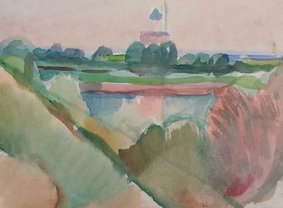 А. Батурин (1914-2003 год) "Новгород" бумага акварель , 20.5-27.7 см.