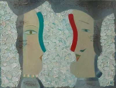 Е. Гриценко(1947 год) "Встреча" 1987 год, холст масло 30-40 см.
Елена Анатольевна Гриценко 