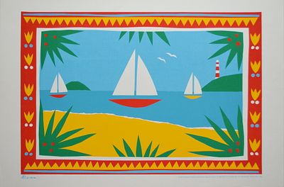 Ривьера. Бумага, шелкография. Размер 40.5 х 61.0; 34.5 х 52.0(р.и.). В хорошем состоянии.