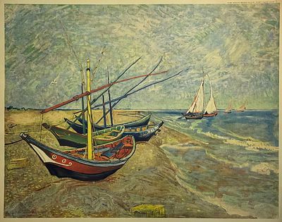 Лодки Сент-Мари. Винсент Ван Гог. Изд. Германия. Бумага, литография. Размер 68.0 х58.0. Залом 