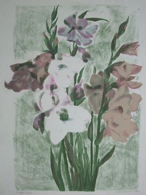 Гладиолусы. Чарнецкая М.С. 1959г. бумага, цветная авторская литография, 62,0 х 47,0; 55,0 х 43 