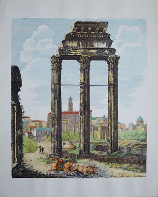 Остатки храма Юпитера. Римский Форум. Луиджи Россини (ит. 1790–1857). Бумага, печать(1961) 