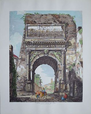 Вид на Арку Тита. Россини. Бумага, печать. (1961), акварель. Размер 58,5 х 73,5; 47,5 х 58 