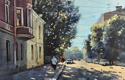 "Жаркий день" 30-35 см. бумага акварель.