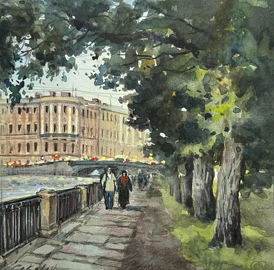 "Лето на Фонтанке" 30-32 см.бумага акварель