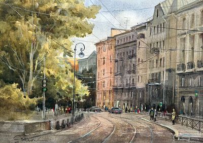 "Метро Горьковская" 30-40 см. бумага акварель