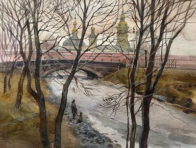"Весна на Кронверском" бумага акварель