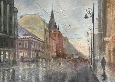 Е. Соколова "На Литейном" пастель 30-40 см. бумага пастель..