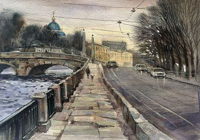 " У Обуховского моста" 30-40 см.бумага акварель