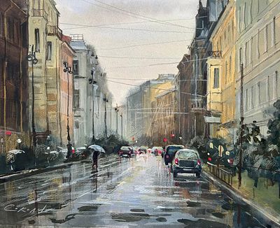 "Моховая улица" 30-40 см бумага акварель