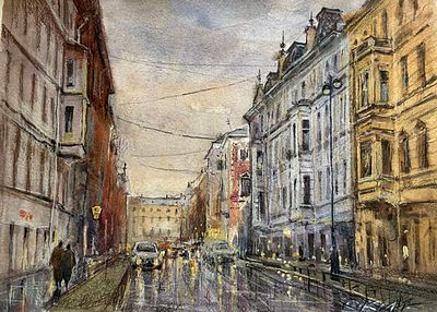 "Моховая" 30-40 см .бумага акварель.