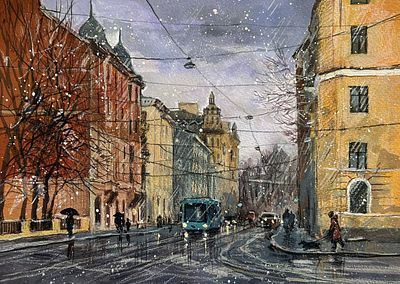 "На Малом проспекте " 30-40 см. бумага акварель.
