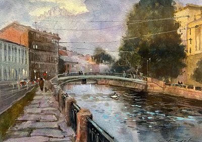 "Лето на канале Грибоедова" 30-40 см. бумага акварель.