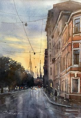 "Вечер на Фонтанке" 30-40 см.бумага акварель.