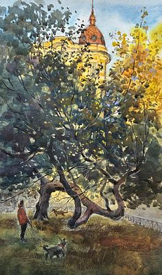 Е .Соколова "Вечер на Зверинской" 30-40 см. бумага акварель.